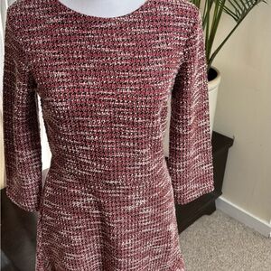 Elegant Fit and Flare Red Tweed Dress with Shimmer